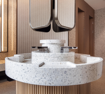 Precast terrazzo tiles in Alps White finish for commercial interiors